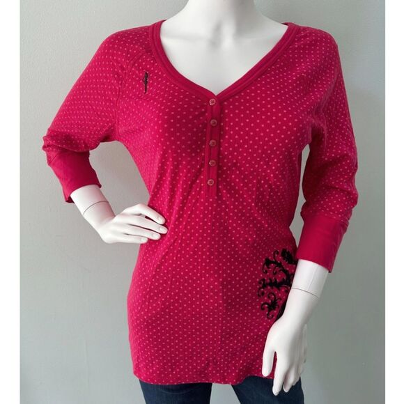 Vintage Y2k America's Next Top Model Pink Henley Top Velvet Guitars size JR XL - Picture 1 of 7